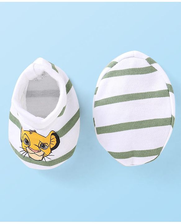 Babyhug Interlock Knit Mittens and Booties With Lion King Print - White