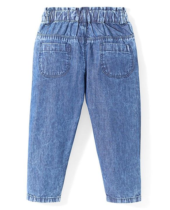 Babyhug Denim Full Length Washed Jeans With Bow Applique - Blue