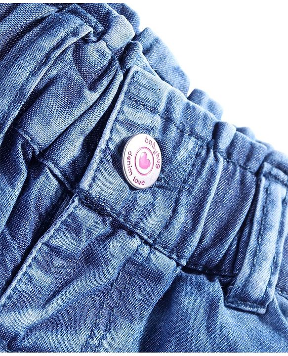 Babyhug Denim Full Length Washed Jeans With Bow Applique - Blue
