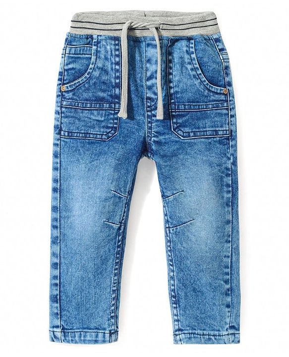 Babyhug Denim Washed Full Length Jeans with Stretch - Blue