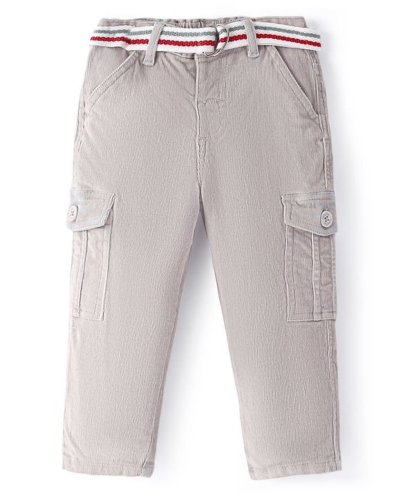 Babyhug Cotton Lycra Woven Full Length Corduroy Pants Solid Color with ...