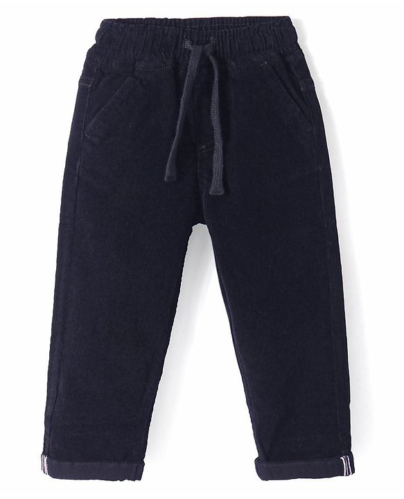 Babyhug Cotton Lycra Woven Full Length Corduroy Pants - Black