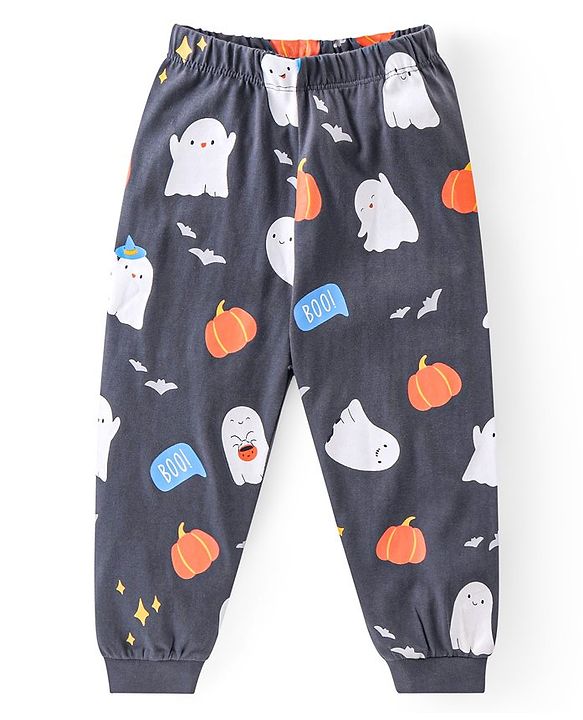 Babyhug Cotton Knit Full Sleeve Night Suit with Halloween Theme Print - Navy Blue