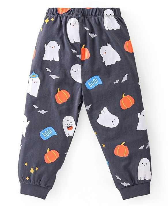 Babyhug Cotton Knit Full Sleeve Night Suit with Halloween Theme Print - Navy Blue