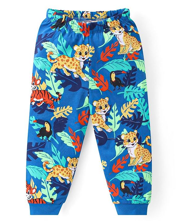 Babyhug Cotton Knit Full Sleeve Night Suit with Animals Print - Blue