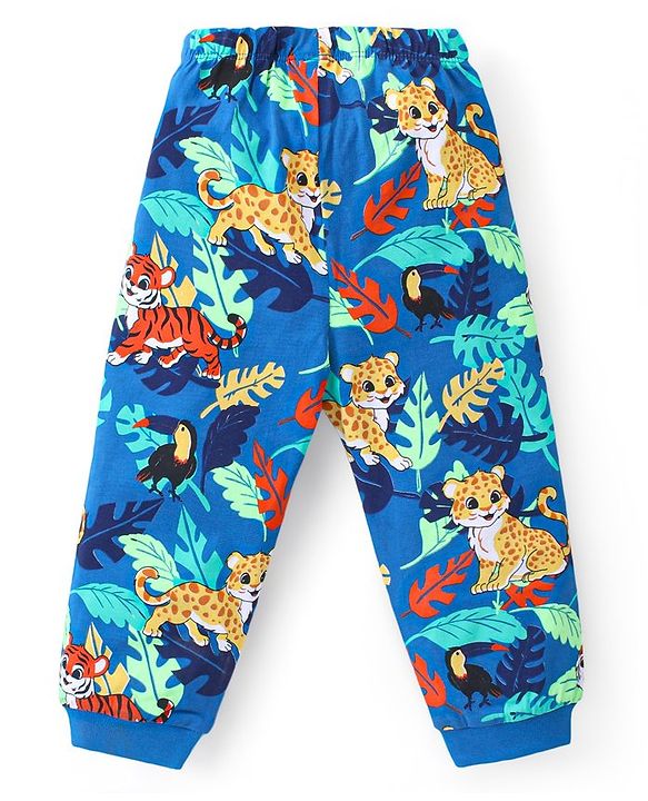 Babyhug Cotton Knit Full Sleeve Night Suit with Animals Print - Blue
