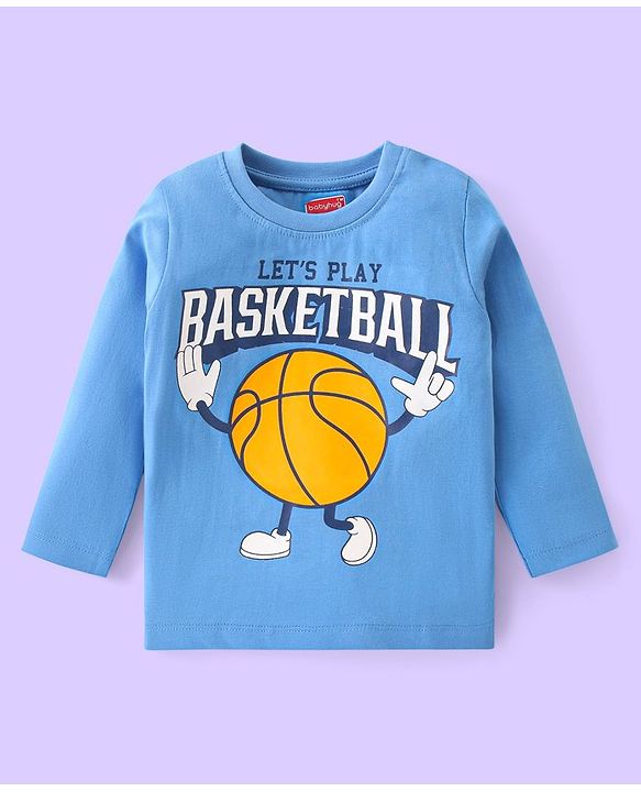 Babyhug Cotton Knit Full Sleeves Night Suit With Basketball Print - Blue