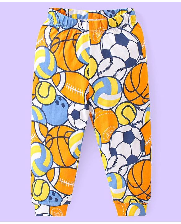 Babyhug Cotton Knit Full Sleeves Night Suit With Basketball Print - Blue