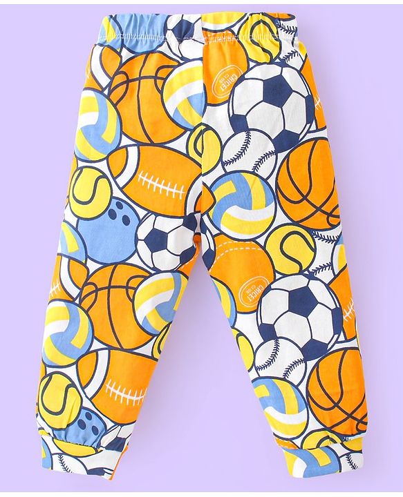 Babyhug Cotton Knit Full Sleeves Night Suit With Basketball Print - Blue