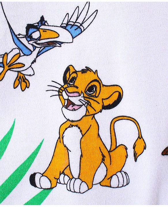 Babyhug Disney Cotton Knitted Full Sleeves Romper With Lion King Graphics - White