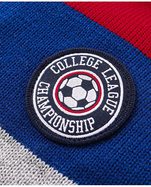 Babyhug Knitted Full Sleeves Hooded Front Open Sweater with Colour Block Design & Patch Applique - Red