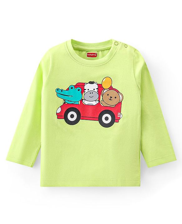 Babyhug Cotton Knit Full Sleeves Crocodile & Bear Printed Night Suit - Light Green