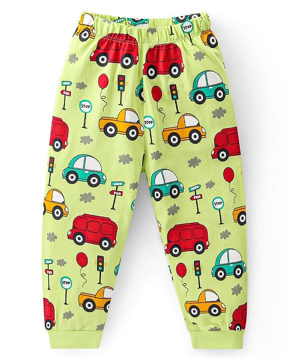 Babyhug Cotton Knit Full Sleeves Crocodile & Bear Printed Night Suit - Light Green