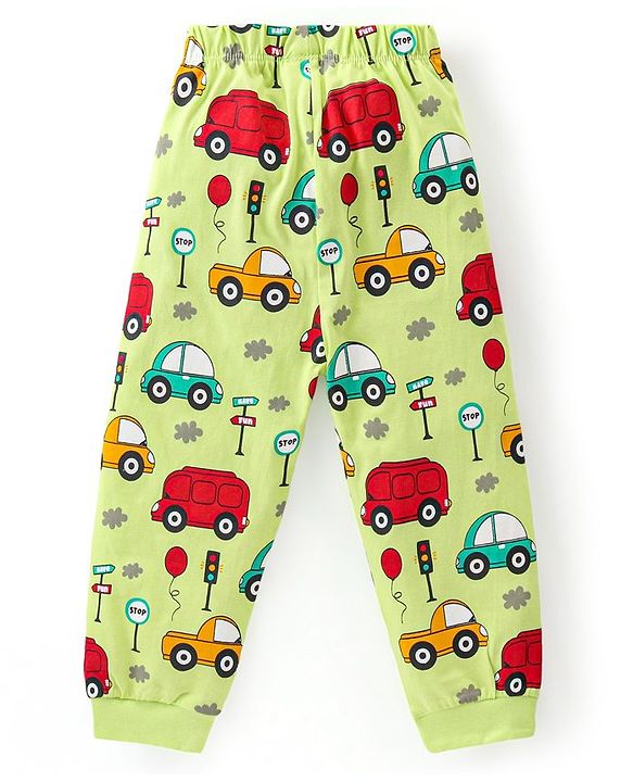 Babyhug Cotton Knit Full Sleeves Crocodile & Bear Printed Night Suit - Light Green