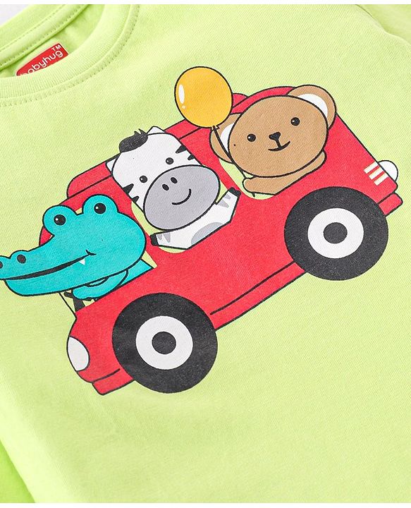 Babyhug Cotton Knit Full Sleeves Crocodile & Bear Printed Night Suit - Light Green