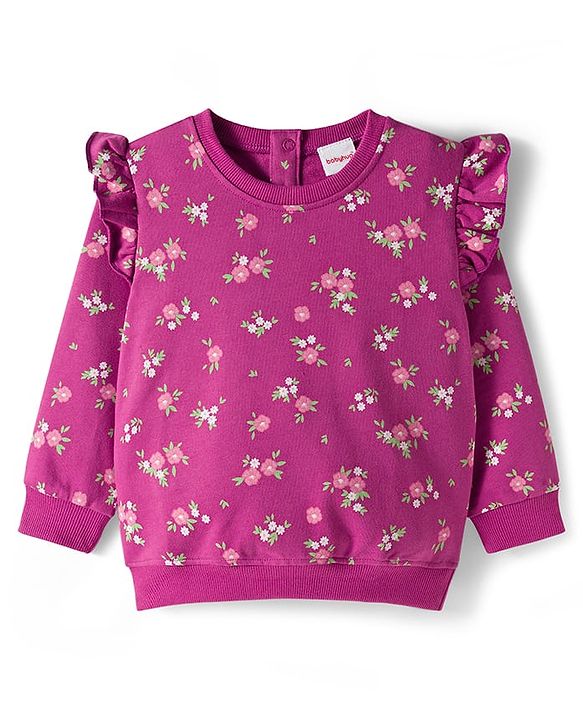 Babyhug Cotton Knit Full Sleeves Sweatshirts With Floral & Deer Print Pack of 2 - Purple & Teal Blue