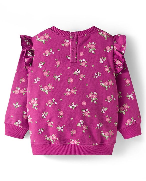 Babyhug Cotton Knit Full Sleeves Sweatshirts With Floral & Deer Print Pack of 2 - Purple & Teal Blue