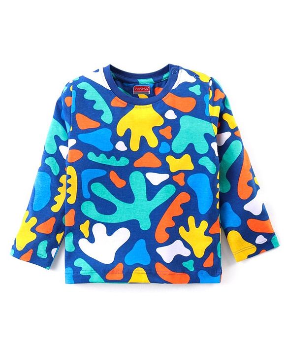 Babyhug Cotton Knit Full Sleeves Printed Night Suit - Navy