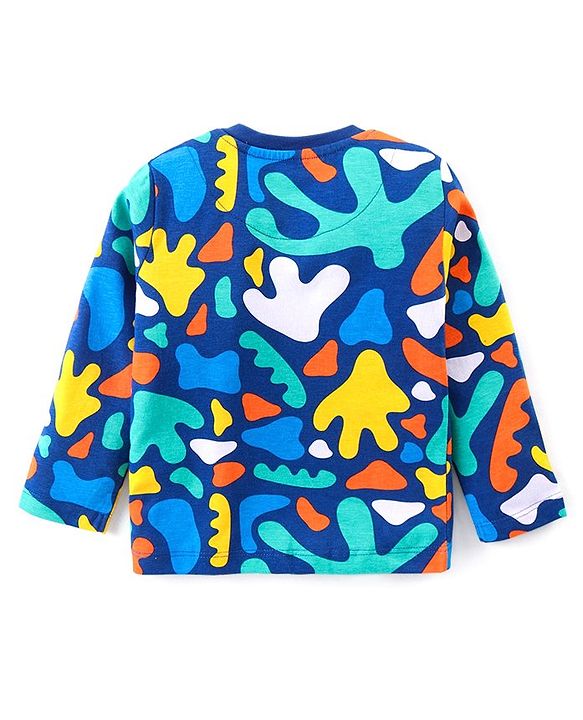 Babyhug Cotton Knit Full Sleeves Printed Night Suit - Navy