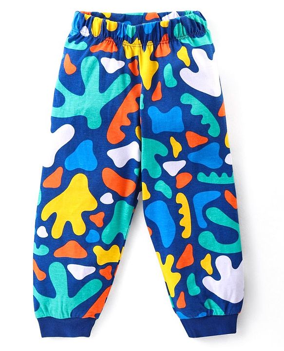 Babyhug Cotton Knit Full Sleeves Printed Night Suit - Navy