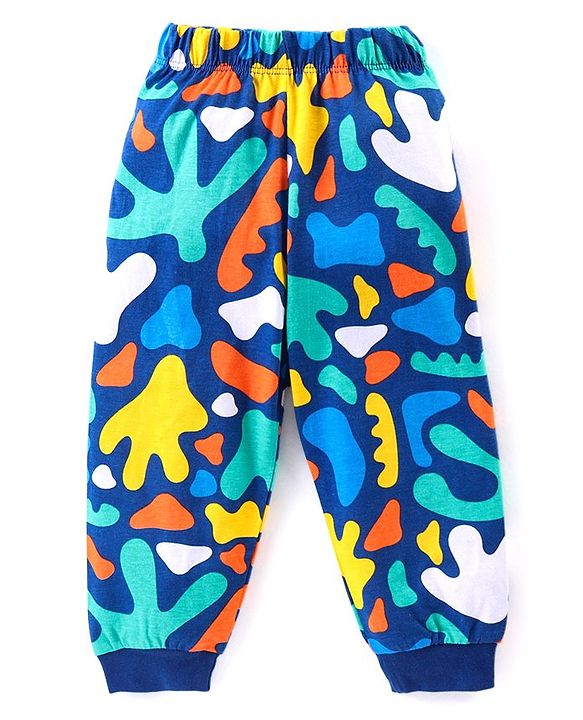 Babyhug Cotton Knit Full Sleeves Printed Night Suit - Navy
