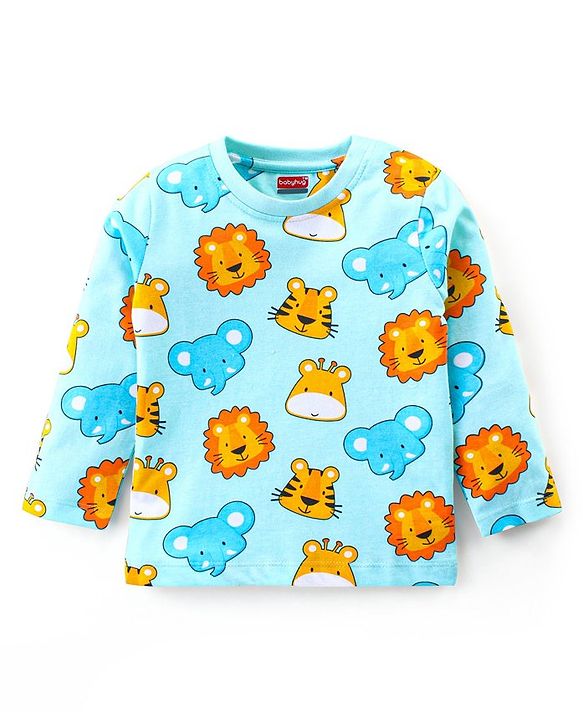 Babyhug Cotton Knit Full Sleeves Night Suit With Animals Print - Light Blue