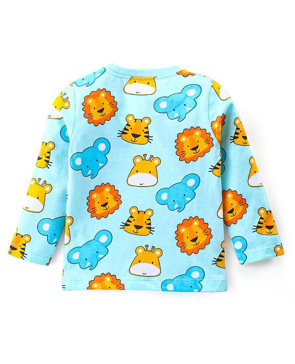 Babyhug Cotton Knit Full Sleeves Night Suit With Animals Print - Light Blue