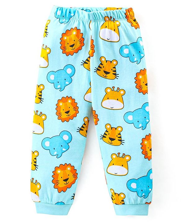 Babyhug Cotton Knit Full Sleeves Night Suit With Animals Print - Light Blue