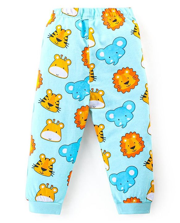 Babyhug Cotton Knit Full Sleeves Night Suit With Animals Print - Light Blue