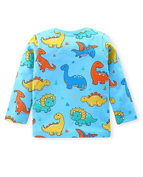 Babyhug Cotton Knit Full Sleeves Night Suit Dino Print- Sky Blue