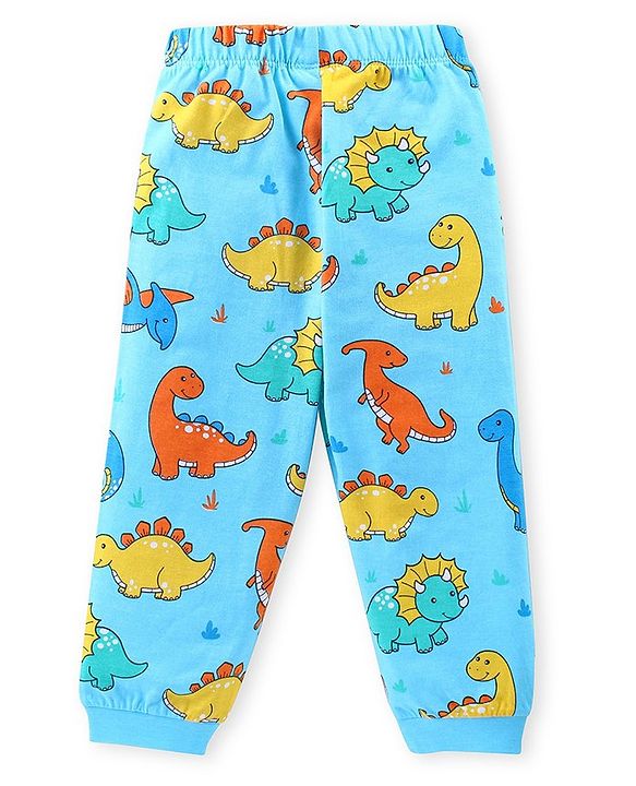 Babyhug Cotton Knit Full Sleeves Night Suit Dino Print- Sky Blue