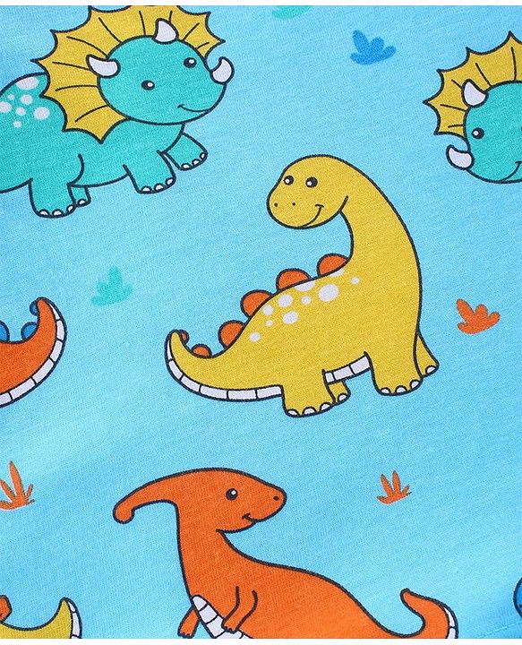 Babyhug Cotton Knit Full Sleeves Night Suit Dino Print- Sky Blue