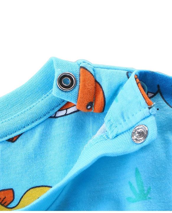 Babyhug Cotton Knit Full Sleeves Night Suit Dino Print- Sky Blue