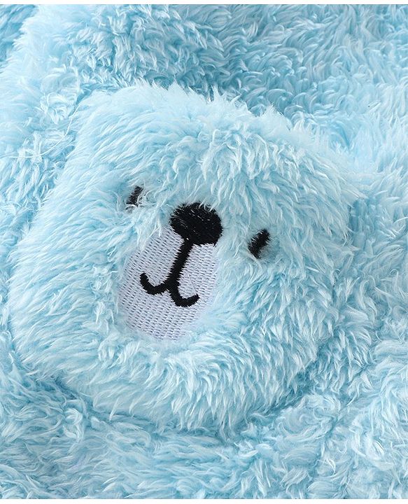 Babyhug Woven Full Sleeves Hooded Winter Jacket with Teddy Embroidery - Sky Blue