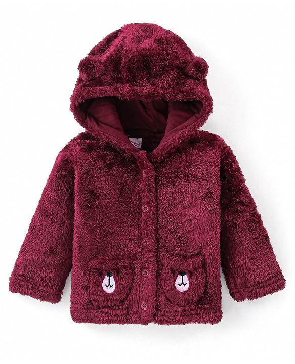 Babyhug Woven Full Sleeves Hooded Winter Jacket with Teddy Embroidery - Sky Blue