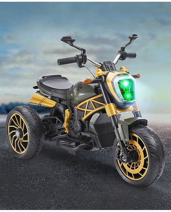 Babyhug Super Harley Kids Three Wheel Battery Operated Ride on Bike With Music & Lights - Golden