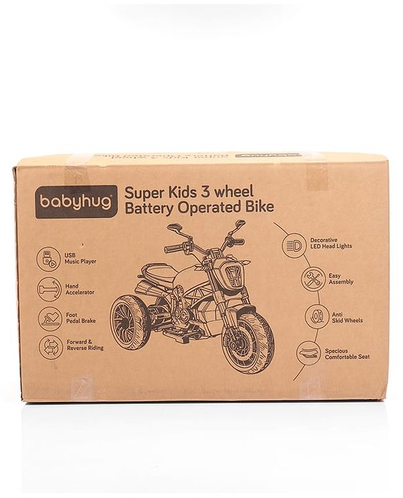 Babyhug Super Harley Kids Three Wheel Battery Operated Ride on Bike With Music & Lights - Red