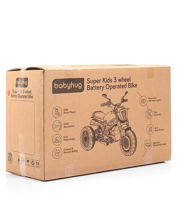 Babyhug Super Harley Kids Three Wheel Battery Operated Ride on Bike With Music & Lights - Red