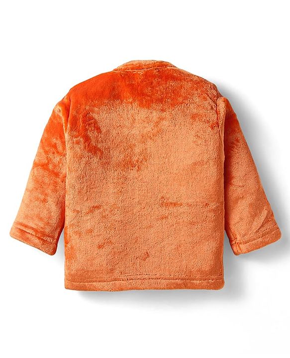 Babyhug Fur Woven Full Sleeves Winter Wear Suit With Bear Design - Orange