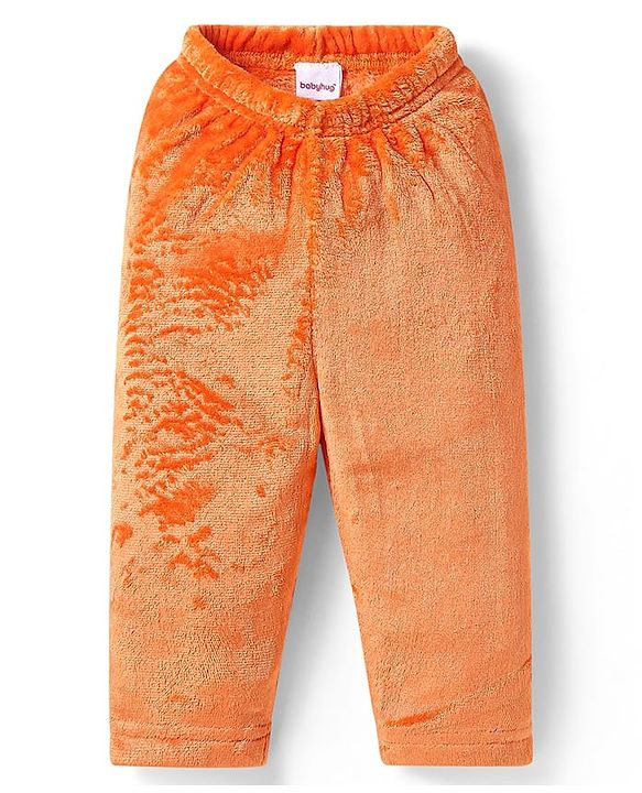 Babyhug Fur Woven Full Sleeves Winter Wear Suit With Bear Design - Orange