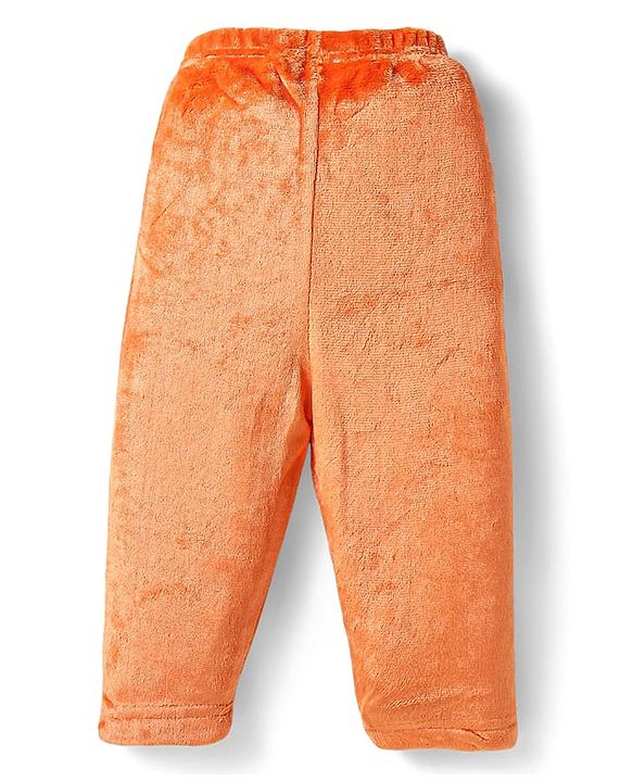 Babyhug Fur Woven Full Sleeves Winter Wear Suit With Bear Design - Orange