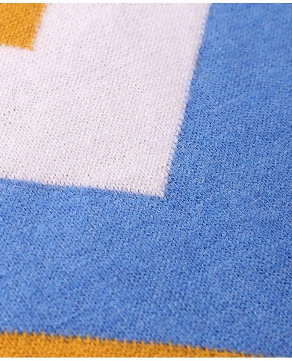 Pine Kids Knitted Raglan Full Sleeves Chervon Designed Pullover Sweater - White Blue & Golden