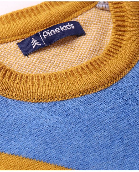 Pine Kids Knitted Raglan Full Sleeves Chervon Designed Pullover Sweater - White Blue & Golden