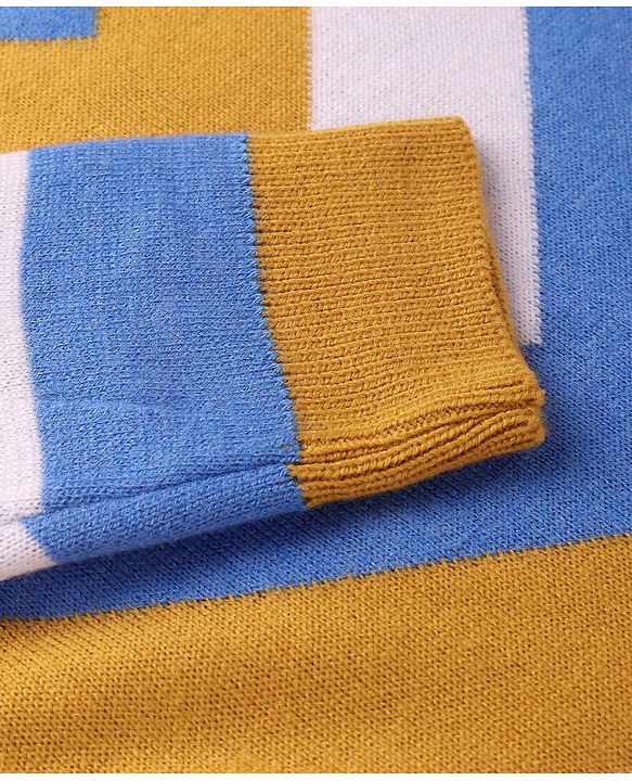 Pine Kids Knitted Raglan Full Sleeves Chervon Designed Pullover Sweater - White Blue & Golden