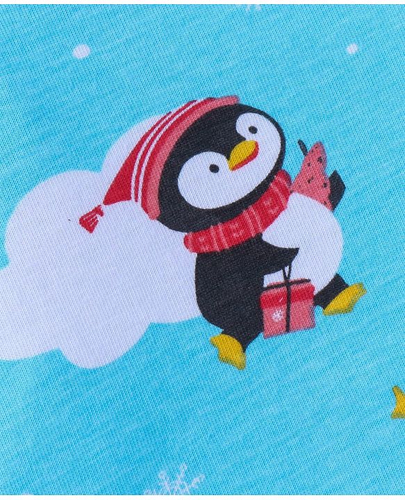 Babyhug Cotton Knit Full Sleeves Penguin Printed Night Suit - Light Blue