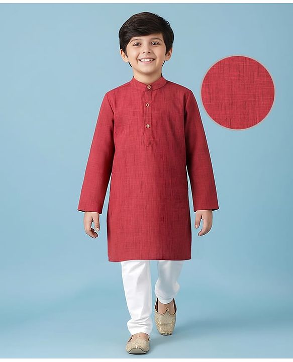 Pine Kids Cotton Woven Full Sleeves Solid Colour Kurta Pyjama Set - Maroon