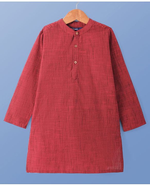 Pine Kids Cotton Woven Full Sleeves Solid Colour Kurta Pyjama Set - Maroon