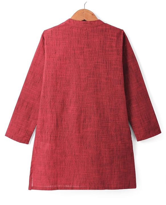 Pine Kids Cotton Woven Full Sleeves Solid Colour Kurta Pyjama Set - Maroon