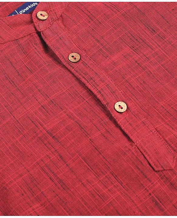 Pine Kids Cotton Woven Full Sleeves Solid Colour Kurta Pyjama Set - Maroon