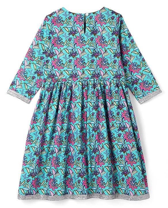 Pine Kids Cotton Woven Three Fourth Sleeves Kurta & Churidar with Dupatta Set Floral Print - Pink